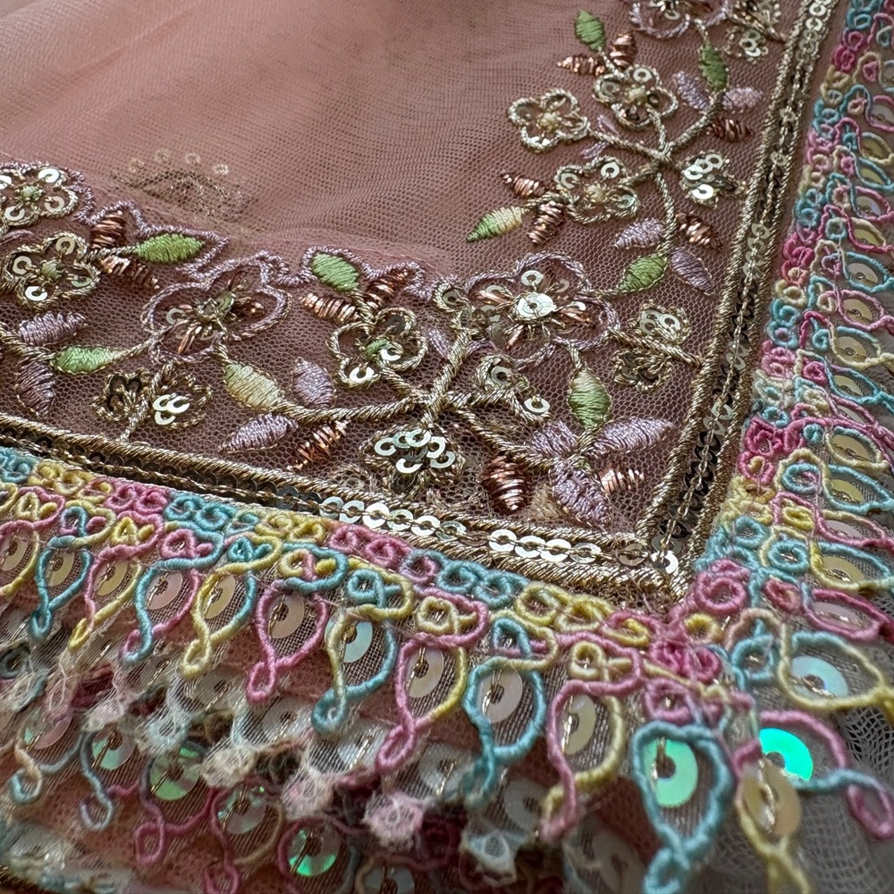 Blush Pink Floral Lehenga with Gold Embellished Blouse - Picture 11 of 16